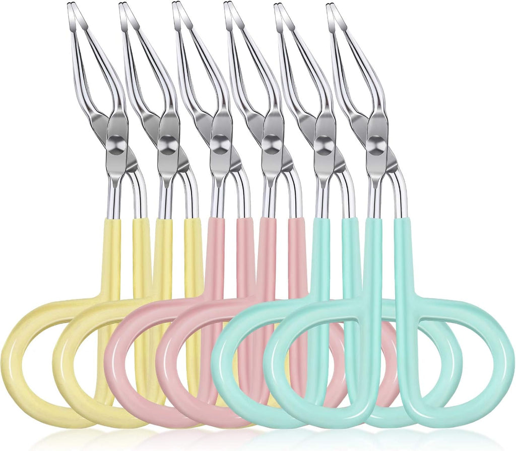 Maitys 6 Pcs Stainless Steel Eyebrow Scissors Tweezers Handle Shaped Tweezers Clip, Flat Straight Tip Brow Hair Plucker Remover Facial Hair Eyebrows Care Men Women, 3 Colors