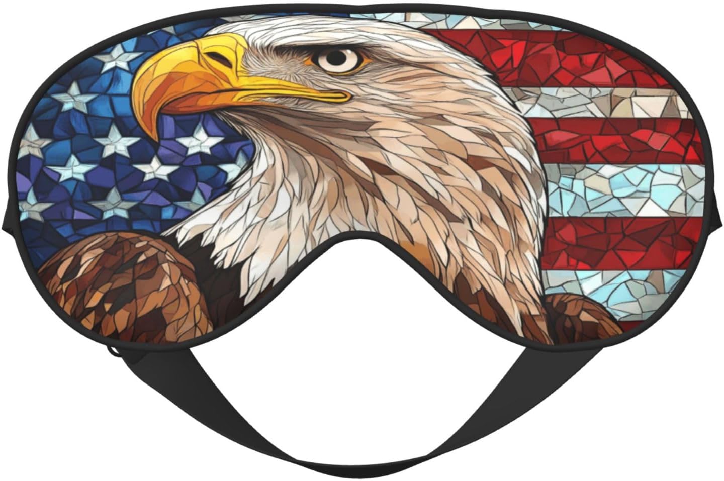 Stained Glass Bald Eagle Head Before American Flag Sleep Mask Eye Mask with Adjustable Strap, Eye Sleep Shade Cover Blocks Light for Women Men Airplane Travel Nap Meditation