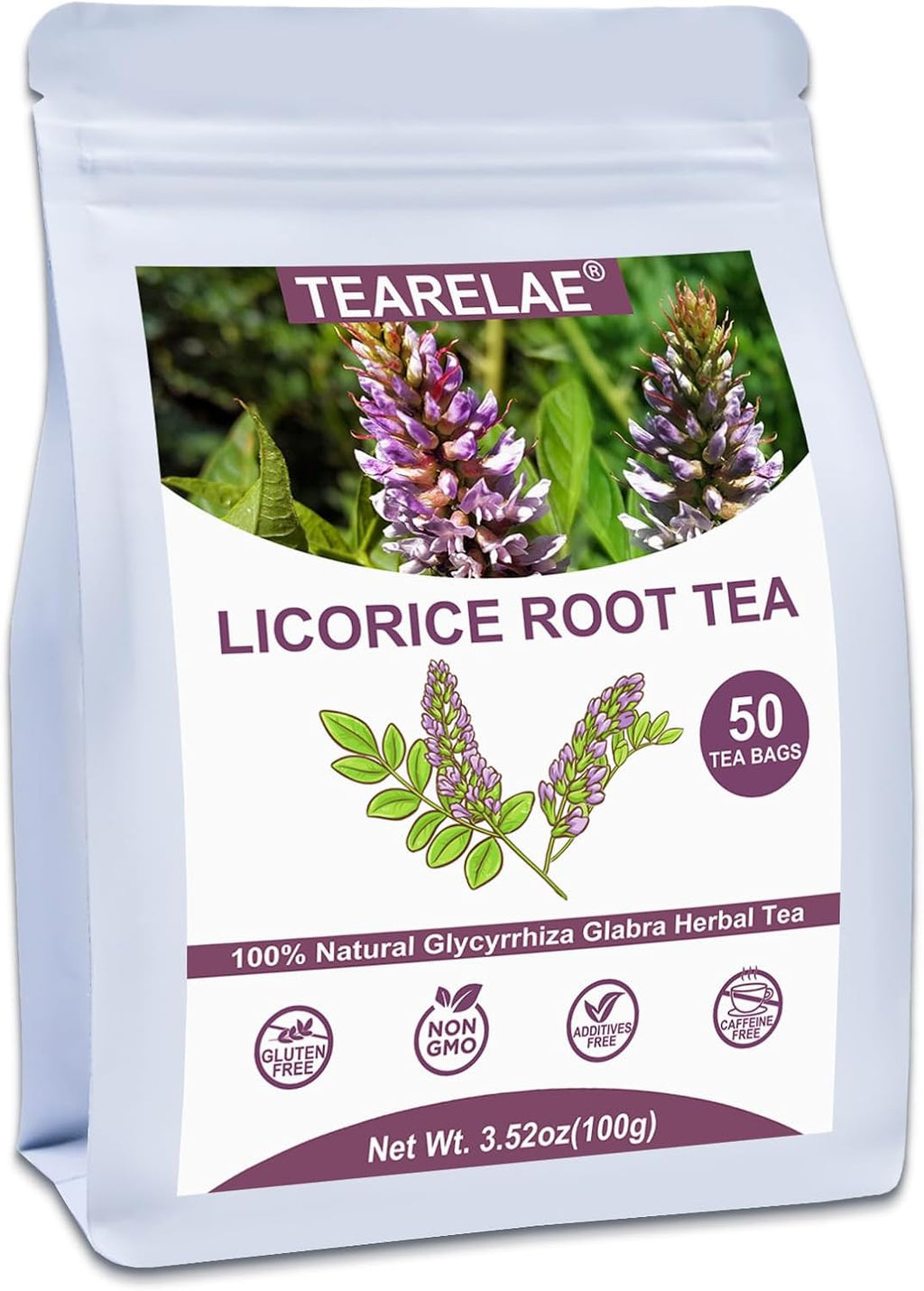 TEARELAE - Licorice Root Tea - 2g x 50 Count - 100% Pure Natural Licorice Root Herbal Tea Bag - Delightfully Sweet Flavor - Promote Respiratory Health - Caffeine-free - Non-GMO