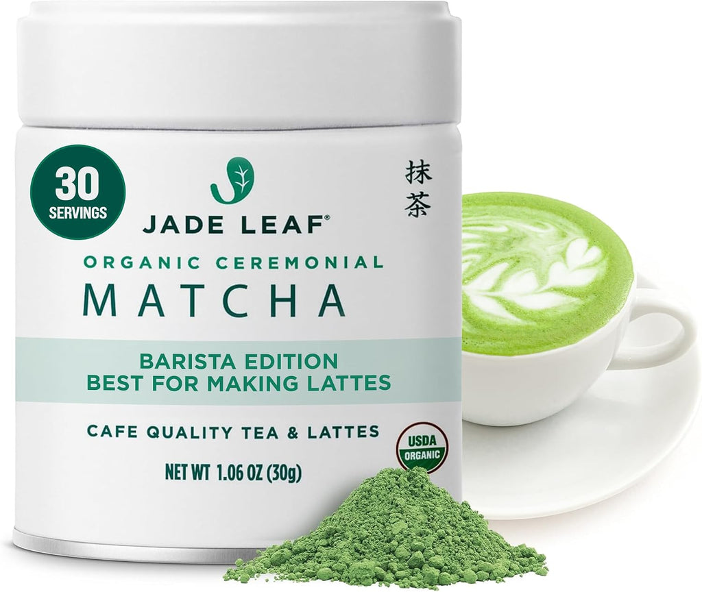 Jade Leaf Matcha Organic Ceremonial Grade Matcha Green Tea Powder - Barista Blend - 100% Pure Japanese First Harvest Green Tea for Lattes from Uji and Kagoshima, 30g / 1.06 Ounce (Pack of 1)