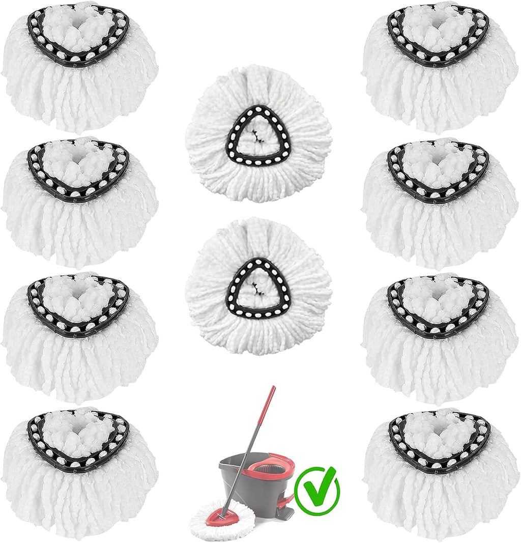 10-Pack Spin Mop Replacement Heads, 100% Microfiber Spin Mop Refills Heads,360°Micro Replacement Mop Head for Easy House Cleaning Floor Mopping,White