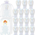 15 Set 45 Pcs Crystal Angel Figurines Bulk 1.5 Inch Guardian Pocket Angels Healing Statue Mini Angel Gemstones Carved Stones with Cards Organza Bags for Faith Peace Gifts Home Decor