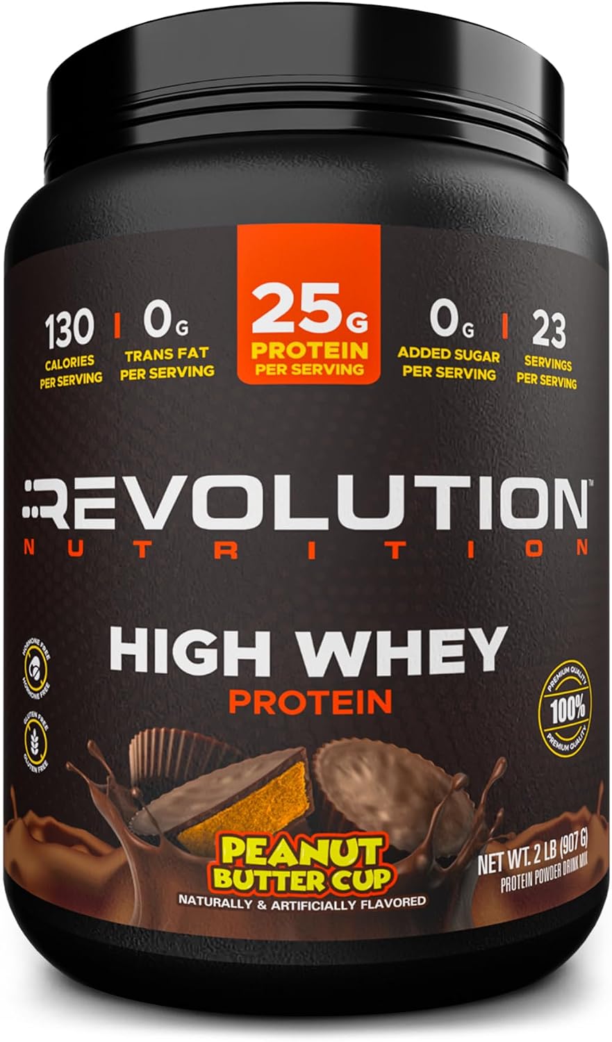 Revolution Nutrition, High Whey, Protein Powder 2LB, Whey Isolate, Gluten Free, Lean Muscle Mass for Men & Women, 25g of Protein Per Scoop, 908 g, 24 Servings (Chocolate Peanut Butter Cup, 2 Pound)