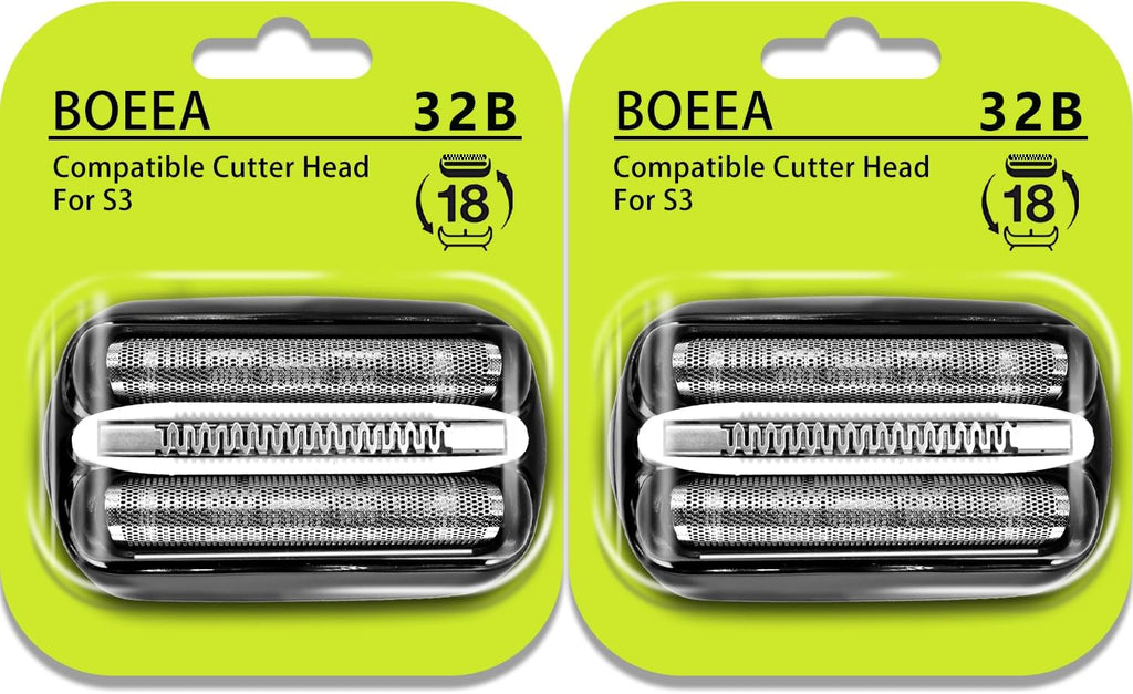 32B Shaver Head for Braun Series 3, Replacement Foil & Cutter Cassette Suitable for Braun Foil Shaver 3000s 3010s 3020s 3030s 3040s 3050cc 3070cc 3080s 3090cc 320 330 340 350cc [2 Pack]