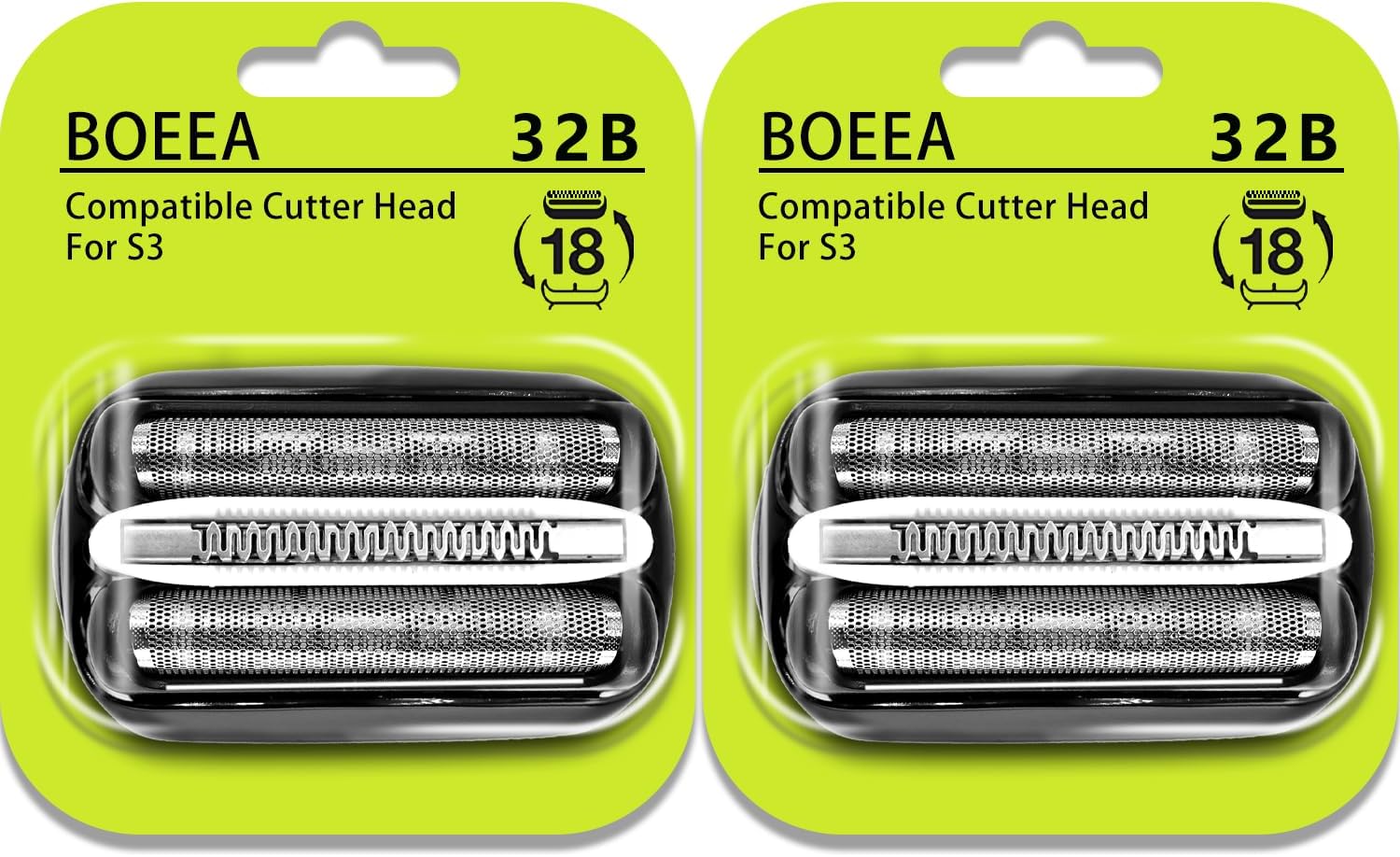 32B Shaver Head for Braun Series 3, Replacement Foil & Cutter Cassette Suitable for Braun Foil Shaver 3000s 3010s 3020s 3030s 3040s 3050cc 3070cc 3080s 3090cc 320 330 340 350cc [2 Pack]