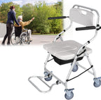 Mobile Shower Chair, Bedside Commode Chair for Elderly, Wheeled Commode Chair, Shower Stool with Folding Armrests and Ergonomic Backrest (Without EVA Pad)