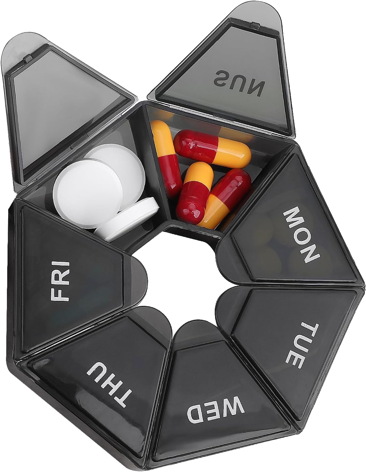 Weekly 7 Day Pill Box Daily Pill Organizer Case Travel Pill Holder Portable Medicine Planner Vitamin Holder Boxes Dispenser Pill Container for Medicine Fish Oil Supplements Vitamin