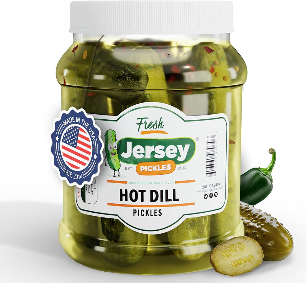 Jersey Pickles - Hot Dill (Half Gallon) - Fresh, Keto-Friendly, and Perfect for Snacks, Sandwiches, or Salads – The perfect Pickle Jars Cornichon for Families or Gatherings