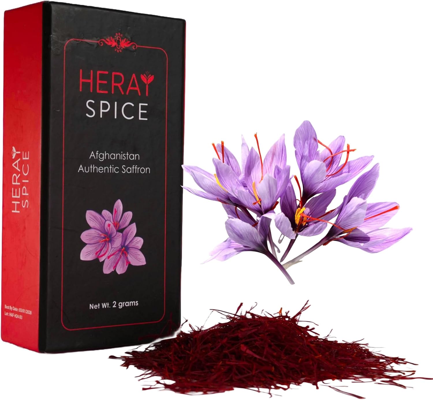 Heray Saffron, Premium Afghani Safron Threads (Super Negin Quality A+) Fresh Pure All Red Thread Azafron Spice for Bouillabaisse Risotto, Paella, Tea's, Glass Jar Packing (2 Grams Saffron)