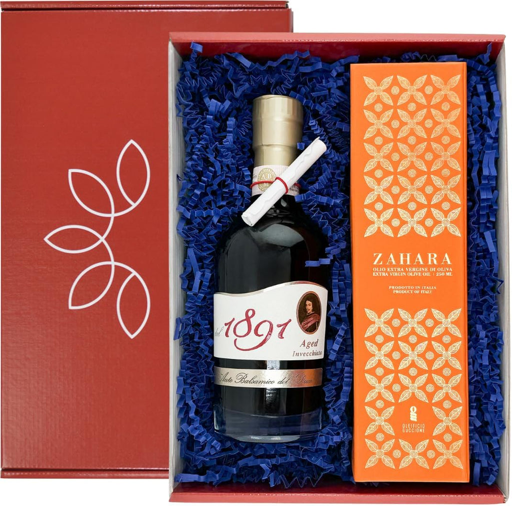 Brava Giulia Gift Box – Aged Balsamic Vinegar of Modena and Sicilian Extra Virgin Olive Oil – Imported Gourmet Italian Duo, 8.45 fl oz Each