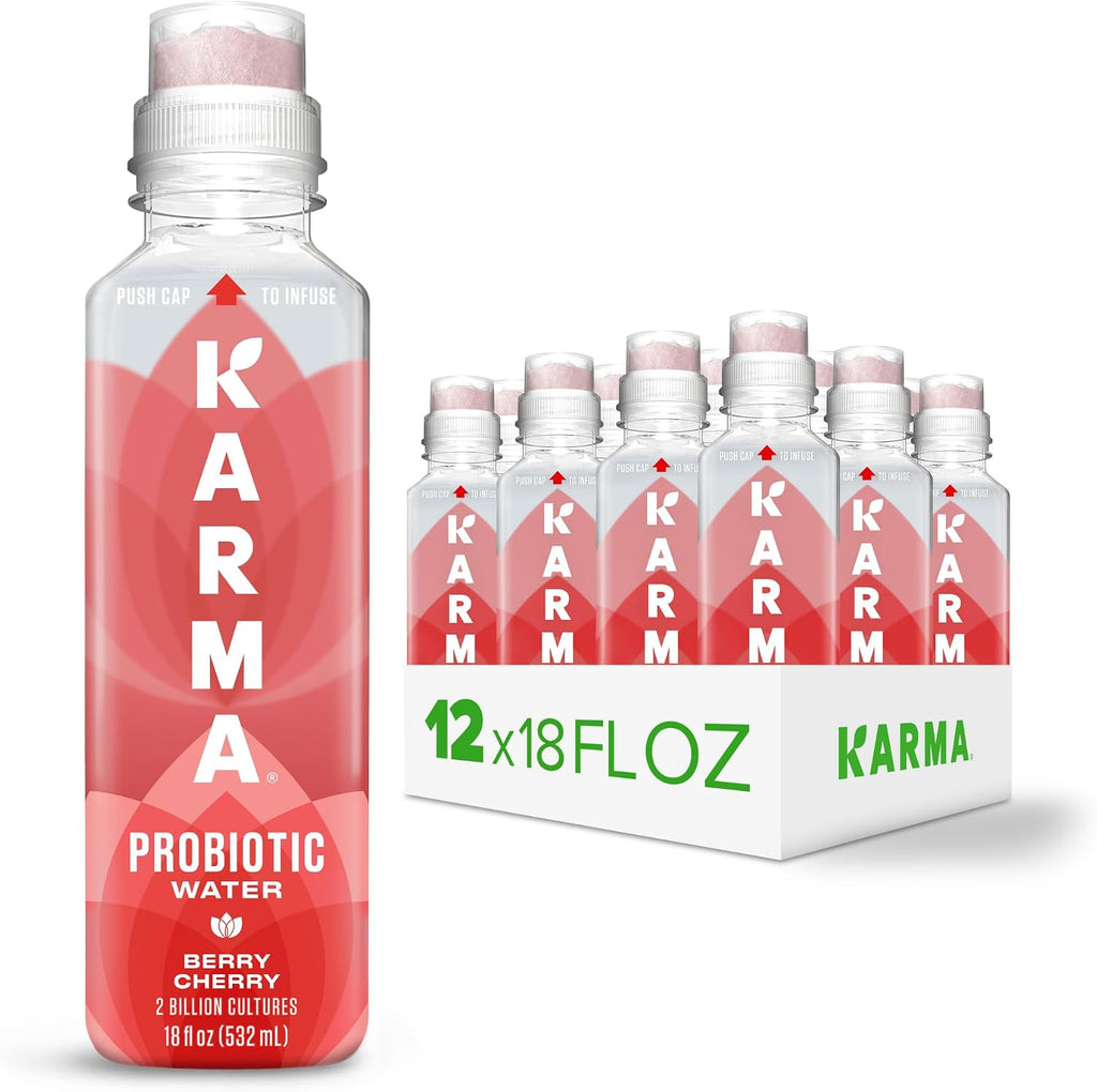 Karma Probiotic Water - 12 Pack, Berry Cherry Drink - Immune & Gut Health Support