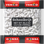 Venco Schoolkrijt Licorice Chalk Candy - School Chalk Original Dutch Licorice Candy from Netherlands - White Crunchy Mint Coated Liquorice Sticks with Soft Sweet Anise Filling - Bulk 2.2 lbs Bag