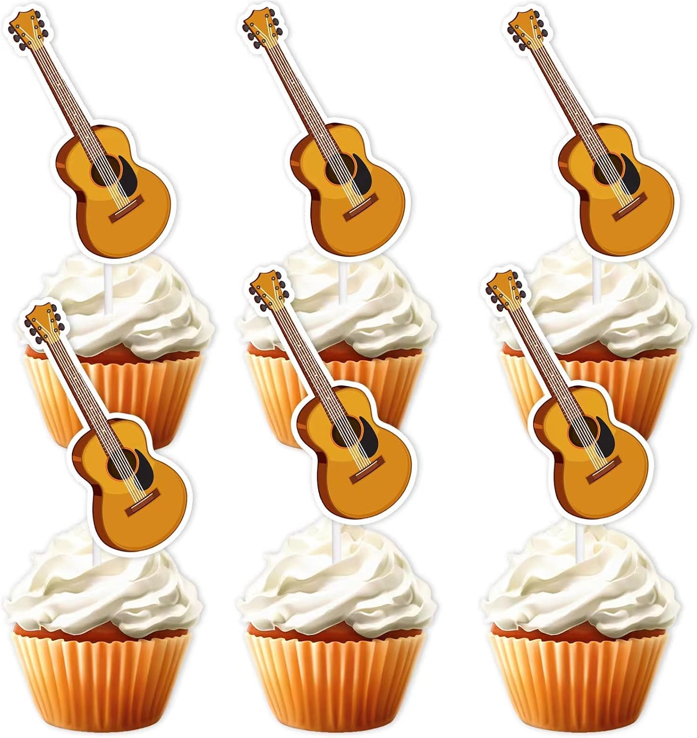 Guitar Dessert Cupcake Topper for Music Musician Party Theme Decor Supplies Baby Shower Boy Girl Happy Birthday Party Decoration 18pcs Gold Glitter