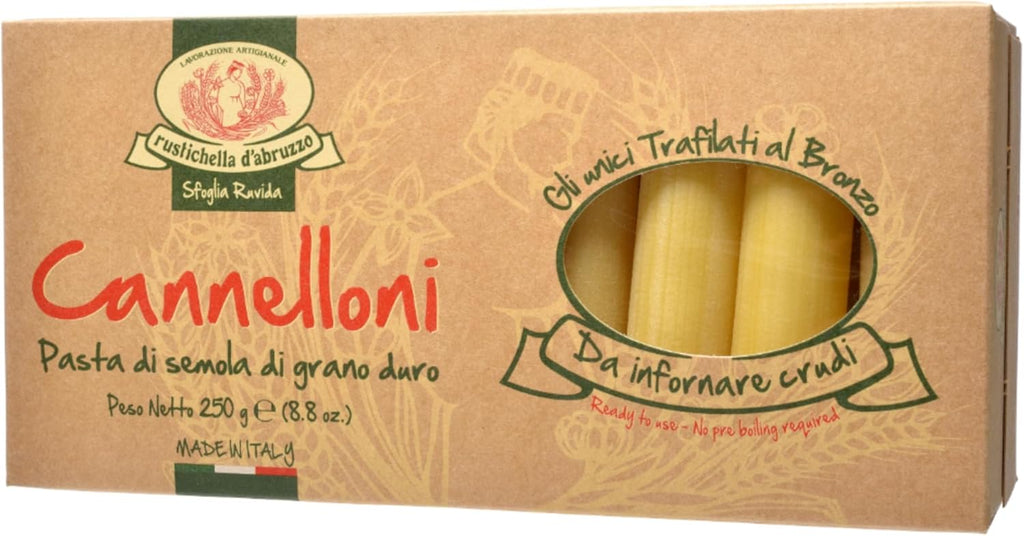 Rustichella d'Abruzzo Cannelloni - 20 Large Pasta Tubes for Stuffing - Classic Durum Wheat Pasta from Italy, Perfect for Baking
