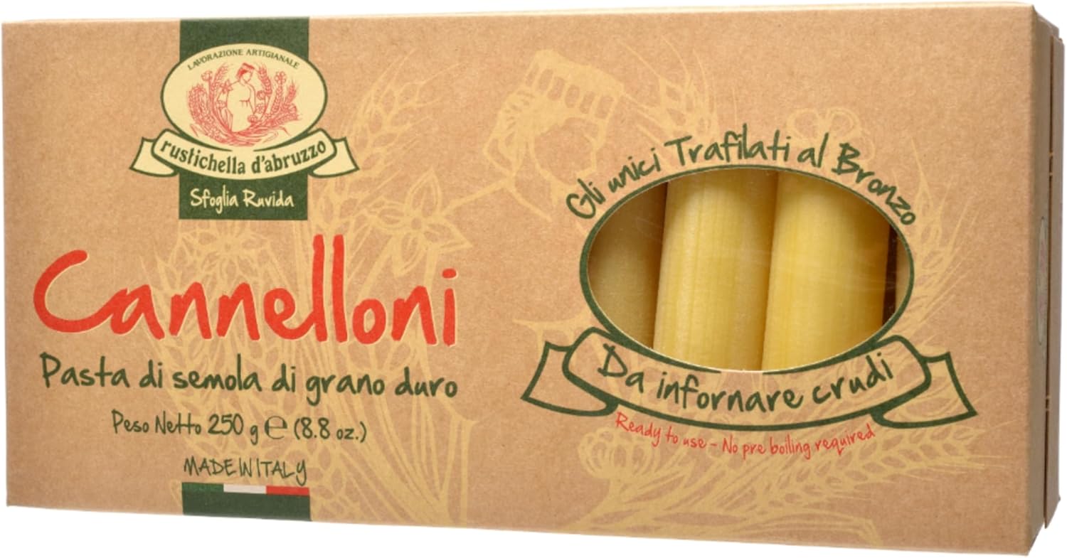 Rustichella d'Abruzzo Cannelloni - 20 Large Pasta Tubes for Stuffing - Classic Durum Wheat Pasta from Italy, Perfect for Baking