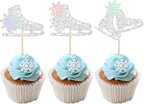Gyufise 24Pcs Ice Skating Cupcake Toppers Glitter Snowflake Ice Sports Theme Cupcake Picks Baby Shower Cake Decorations for Skating Theme Kids Birthday Party Supplies Laser Silver