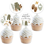 36pcs Boho Baby Clothes Cupcake Toppers for Boy Cupcake Toppers Clothes Shower Decorations Sage Green, a Sweet Baby Boy Is On The Way Decorations