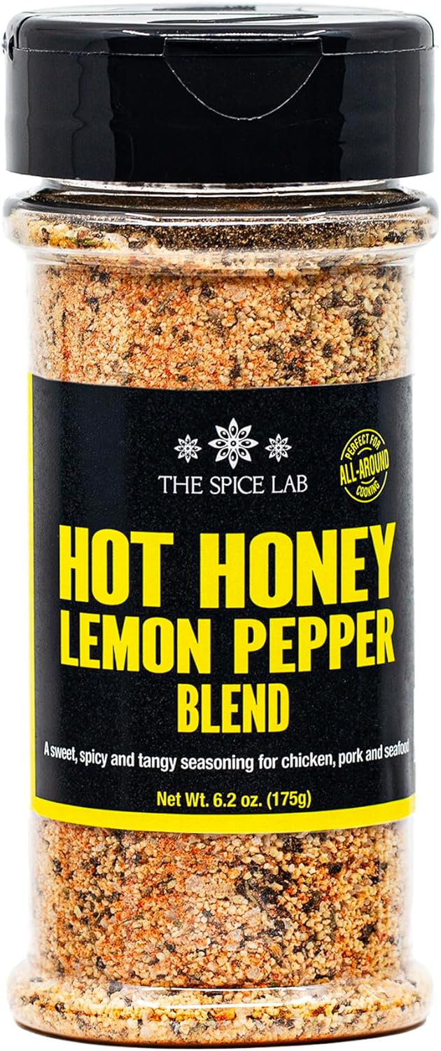 The Spice Lab Hot Honey Lemon Pepper Blend - Hot Honey Seasoning With Black Pepper & Lemon Zest - Bold Flavor For Chicken, Ribs & Wings - 6.2 oz Shaker Jar