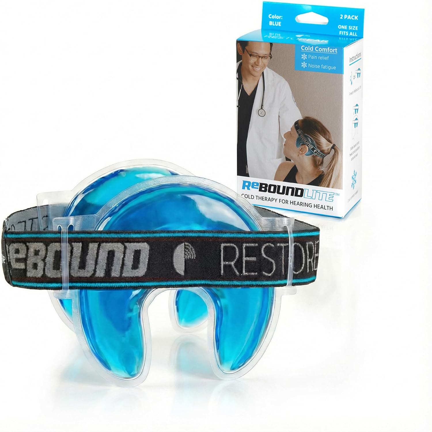 Rebound Lite Around the Ear Reusable Cold Packs, Hot and Cold Gel Ice Packs for Injuries, Compress Soft & Flexible - Fast Relief & Post Surgery Recovery - Pack of 2 (Blue)