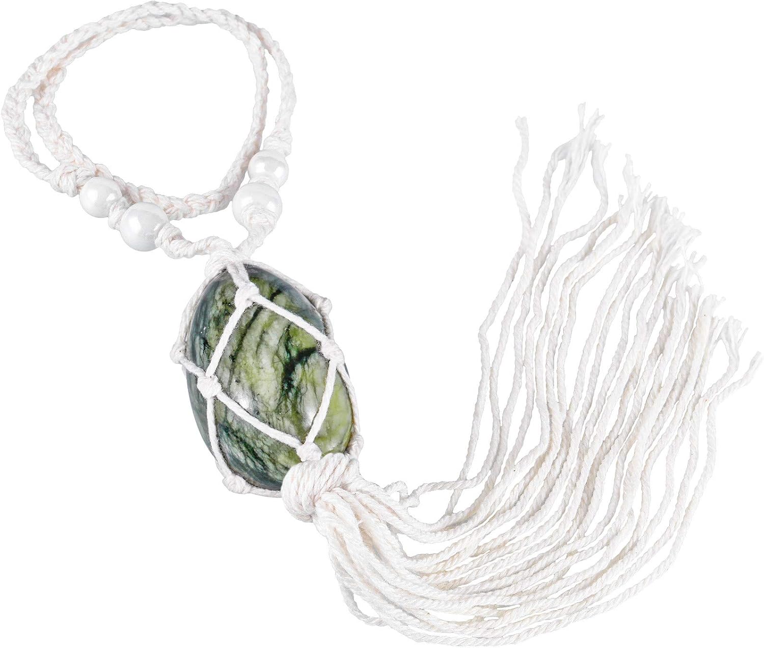 rockcloud Handmade Car Ornament Polished Egg Shape Stone Healing Crystals Hanging Ornament for Home Office Car Decoration, Green Jade