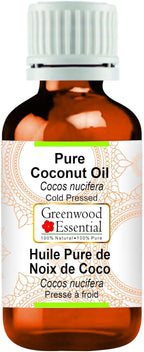 Greenwood Essential Organic Natural Virgin Coconut Oil (Cocos nucifera) 100% Natural Therapeutic Grade Cold Pressed for Personal Care 50ml (1.69 oz)