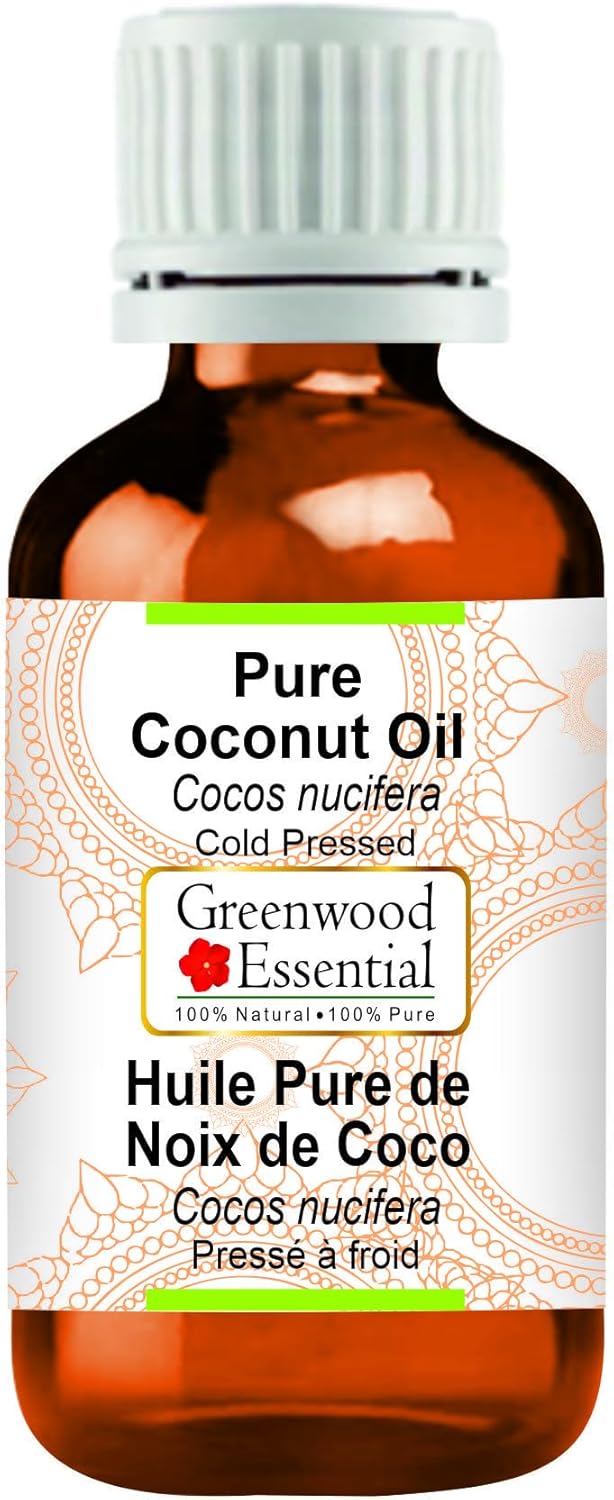 Greenwood Essential Organic Natural Virgin Coconut Oil (Cocos nucifera) 100% Natural Therapeutic Grade Cold Pressed for Personal Care 50ml (1.69 oz)