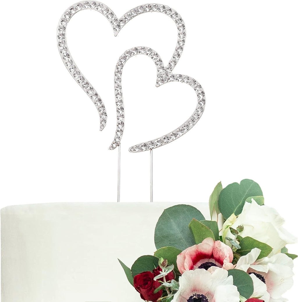 LOVENJOY Gift Boxed Two Hearts One Love Rhinestone Wedding Cake Topper Silver