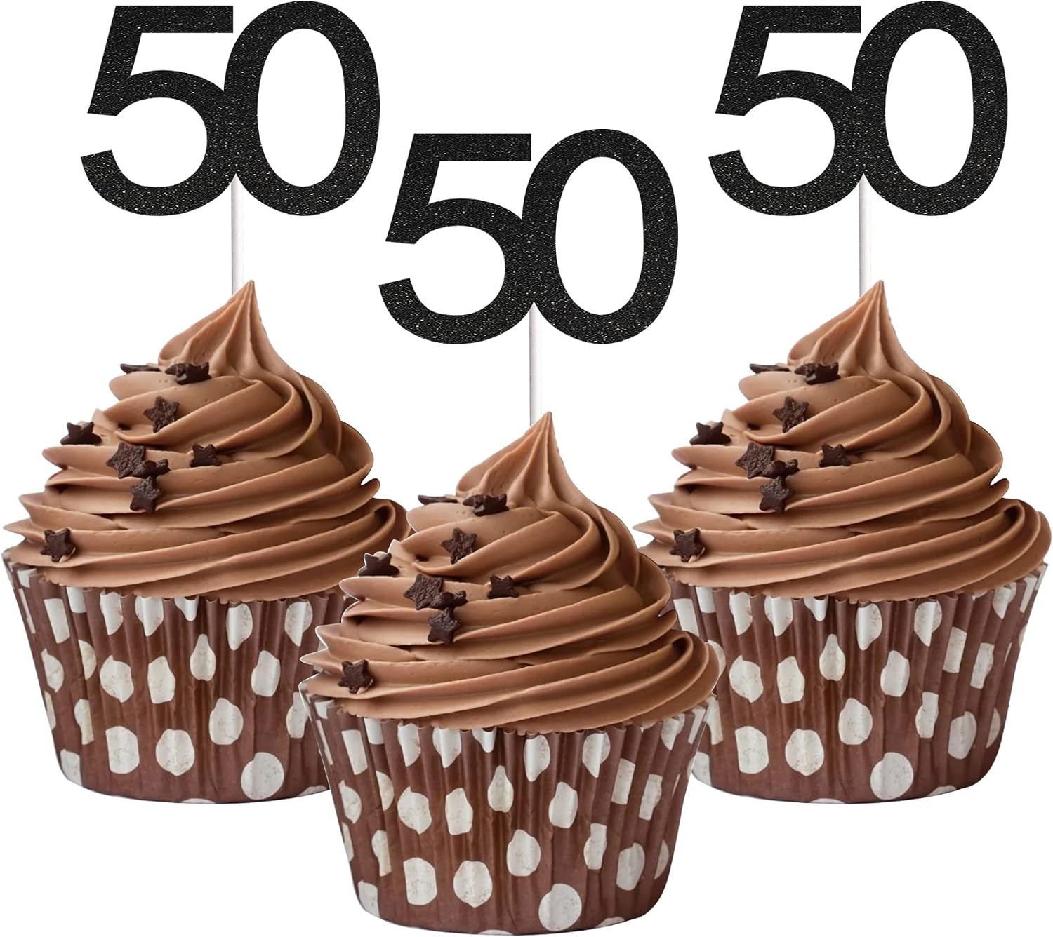 Sumerk 24PCS 50 Cupcake toppers Black Glitter 50th Birthday Cupcake Picks Anniversary Party Decorations