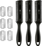 Maitys 3 Pcs Haircut Razor Comb Hair Cutting Comb with 12 Replacement Blades Double Edge Shaper for Salon & Home Styling Split Ends Trimmer Styler for Thick and Thin Hair(Black)
