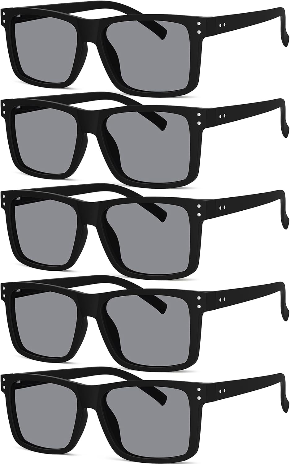 Eyekepper 5-pack Oversized Reading Sunglasses Square Large Frame Sunshine Readers for Men and Women - Grey Lens +4.00