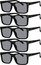 Eyekepper 5-pack Oversized Reading Sunglasses Square Large Frame Sunshine Readers for Men and Women - Grey Lens +4.00
