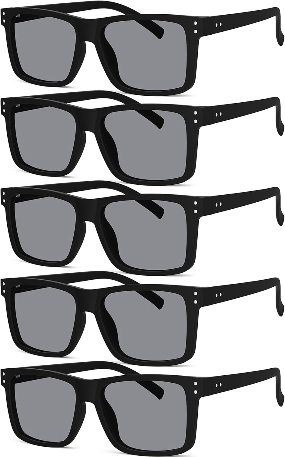 Eyekepper 5-pack Oversized Reading Sunglasses Square Large Frame Sunshine Readers for Men and Women - Grey Lens +1.50