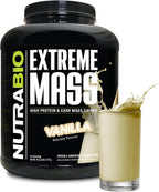 NutraBio Extreme Mass Gainer Protein Powder, 53G Protein, Clean Weight Gainer, Increase Muscle Mass, Full Spectrum Amino Acid - Vanilla, 6 Pound
