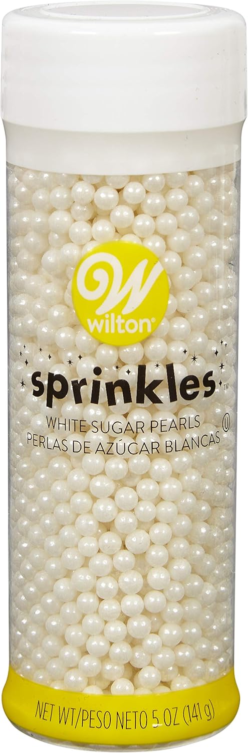 Wilton White Sugar Pearl Sprinkles, Edible Cake Pearls for Wedding Cakes, Cupcakes, Cookies & Desserts, Elegant Pearlescent Sprinkles for Special Occasions, 4.9 oz