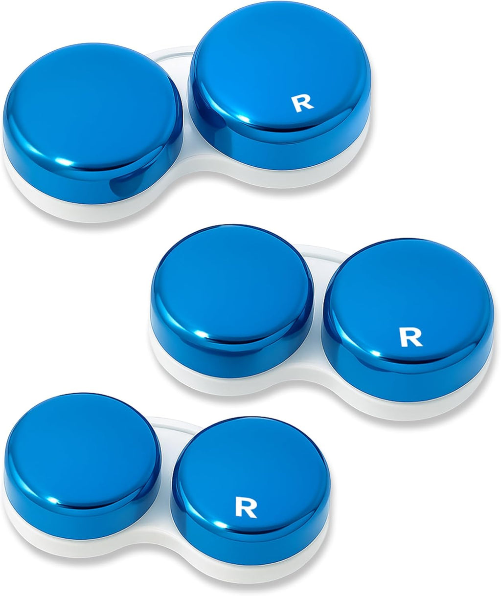 SPORTS WORLD VISION 3pcs OptiCool Contact Lens Cases - Metallic Design Contact Lenses Case Box - Cute Screw Top Contact Solution Holder Same Style Per Order