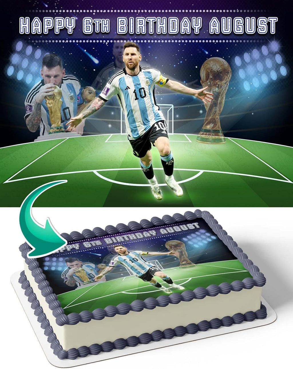 Leo Messi Argentina Edible Cake Image Topper Personalized Birthday Cake Banner 1/4 Sheet