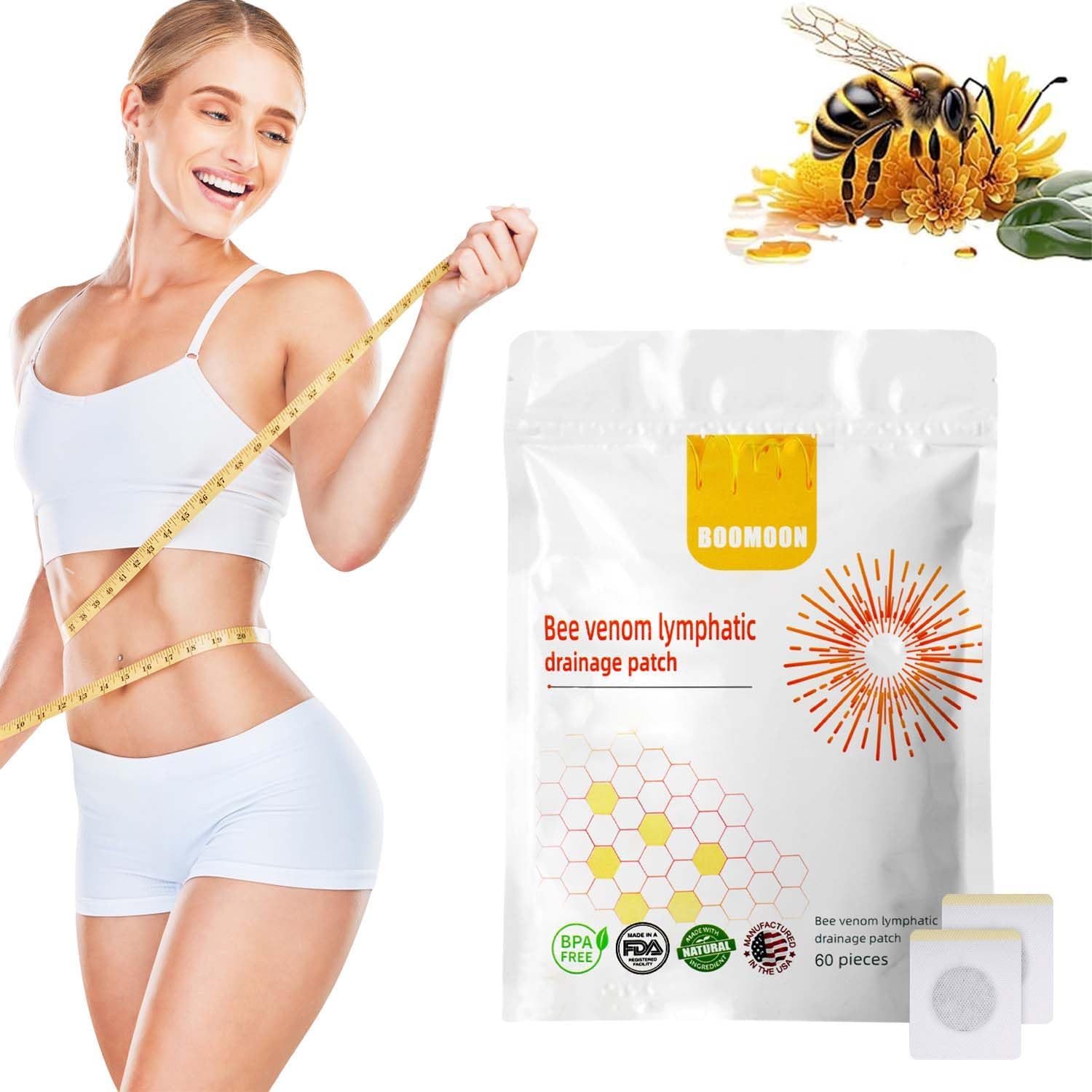 KLIFE 60PCS Bee Venom Navel Patches, Bee Venom Lymphatic Drainage Navel Patches, Bee Venom Navel Patches for Women & Men(60pcs/1 Bags)