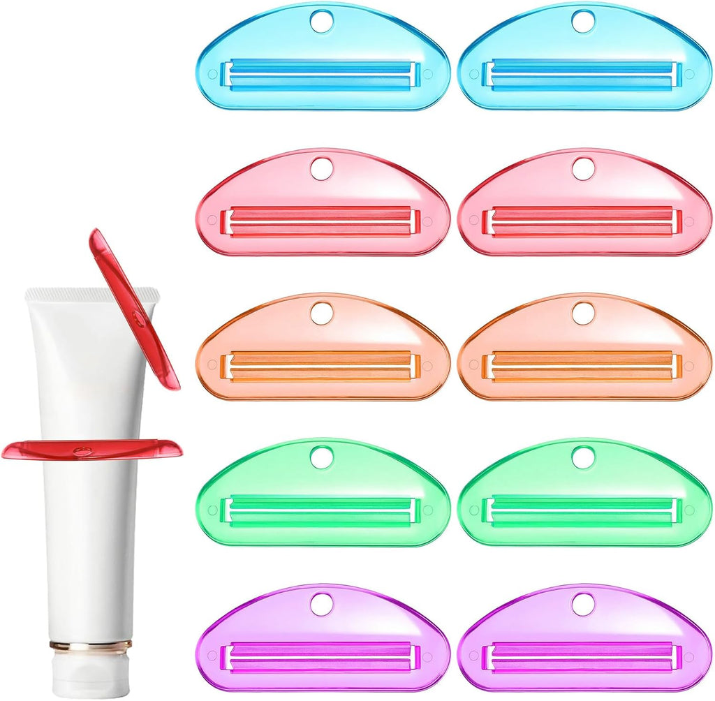 10 PCS Tooth Pastetooth Paste Squeeze, Plastic Toothpaste Tube Squeezer Tool Hanging Kids Toothpaste Dispenser Clip Holder for Bathroom, Suitable for Toothpastes Cream Cosmetics and Paint (5 Colors)