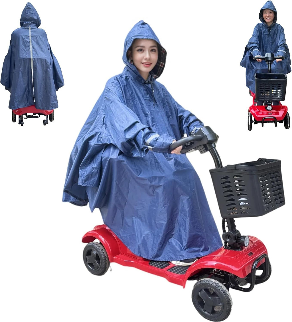 Upgraded Wheelchair Rain Poncho Hat Lined, Mobility Scooter Rain Poncho With Sleeves, Comfortable Waterproof Wheelchair Ponchos For Adults, Elderly, Disabled, Navy Blue
