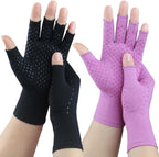 2 Pairs Arthritis Gloves, Compression Gloves for Women Men, Relieve Arthritis, Rheumatoid, Osteoarthritis, Carpal Tunnel Pain, Anti-Slip Fingerless Gloves for Hand Support (Pure Black+Purple,M)