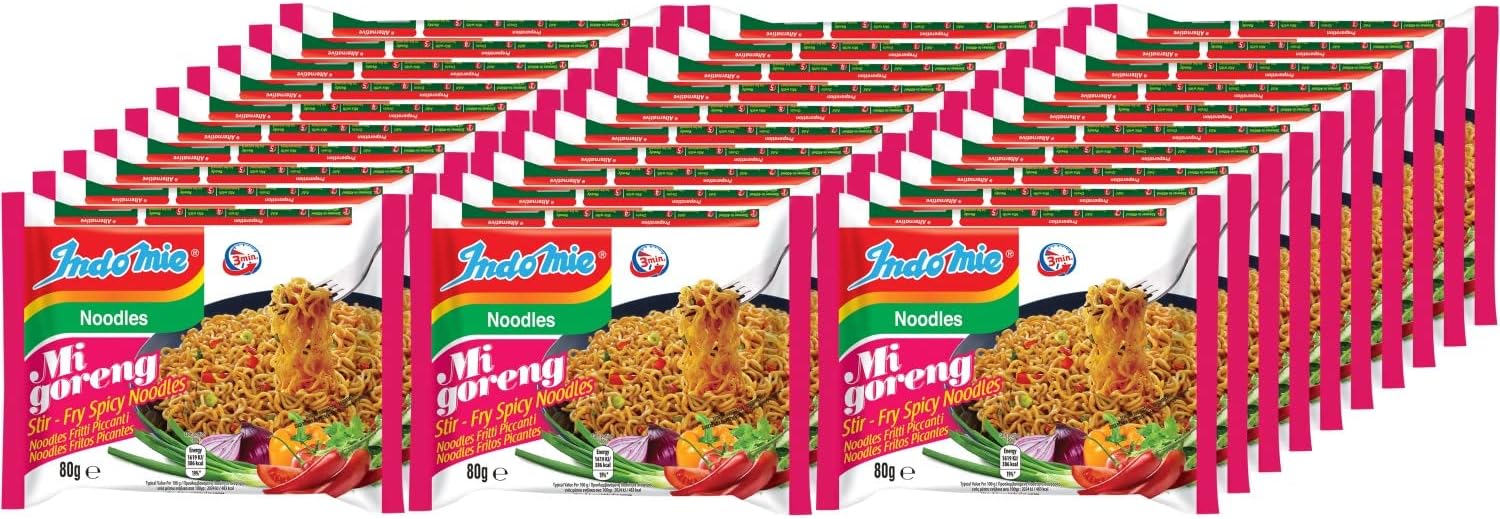 Indomie Mi Goreng Instant Stir Fry Noodles, Halal Certified, Hot & Spicy/Pedas Flavor (Pack of 30), 2.82 Ounce (Pack of 30)