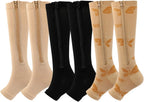 Valcatch 3 Pairs Zipper Compression Socks for Women Men 20-30 mmHg Support Hose Stockings Calf Knee High Running Walking