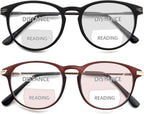 2 Pack Round Bifocal Reading Glasses for Women Men Clear Top Bi-focal Readers Far/Near Dual-use Computer Eyeglasses