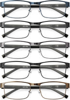 JOLISU 5PCS Reading Glasses Men - Blue Light Blocking Computer Metal Thin Frame Readers For Mens/Women（1.75）