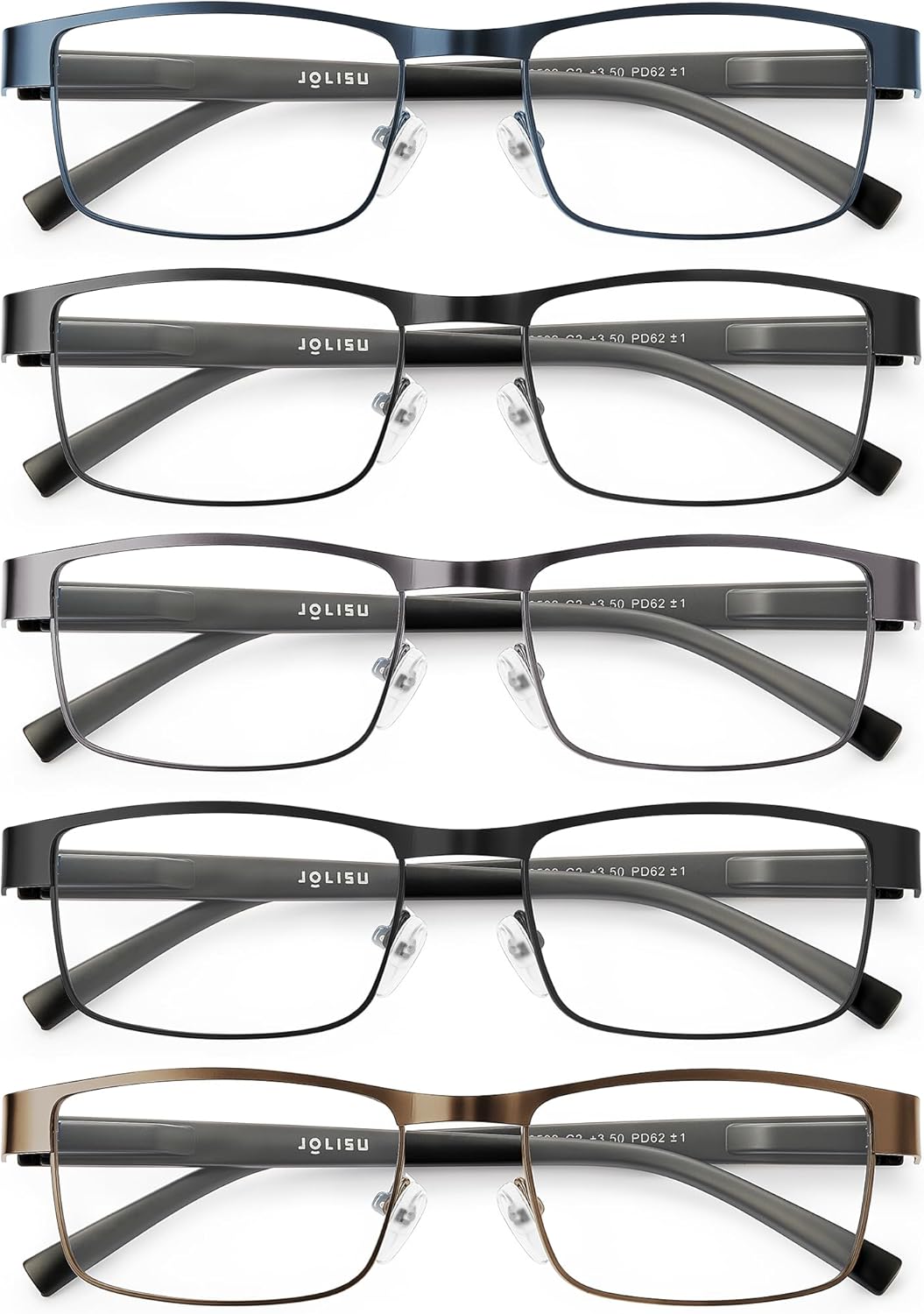 JOLISU 5PCS Reading Glasses Men - Blue Light Blocking Computer Metal Thin Frame Readers For Mens/Women（2.75）