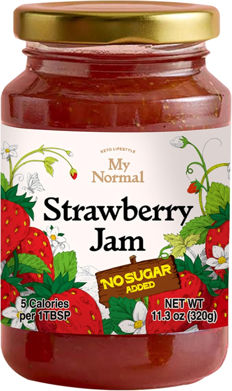 My Normal No Sugar Strawberry Jam Diabetic-Friendly, Strawberry 50% Fruit Jelly with Allulose, Keto & Zero Sugar Jam - Only 4 Ingredients, No Artificial Additives (320g, 11.28 oz)