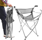 Walking Stick Chair Seat - Folding Camping Cane Portable Stool Heavy Duty Aids for Seniors (L Size Grey)