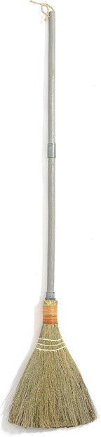Vietnamese Straw Soft Broom - Small Whisk Broom with Grey Handle - Natural Sweeping Broom for Indoor, Outdoor Use - 9.84'' Width, 47.44'' Length