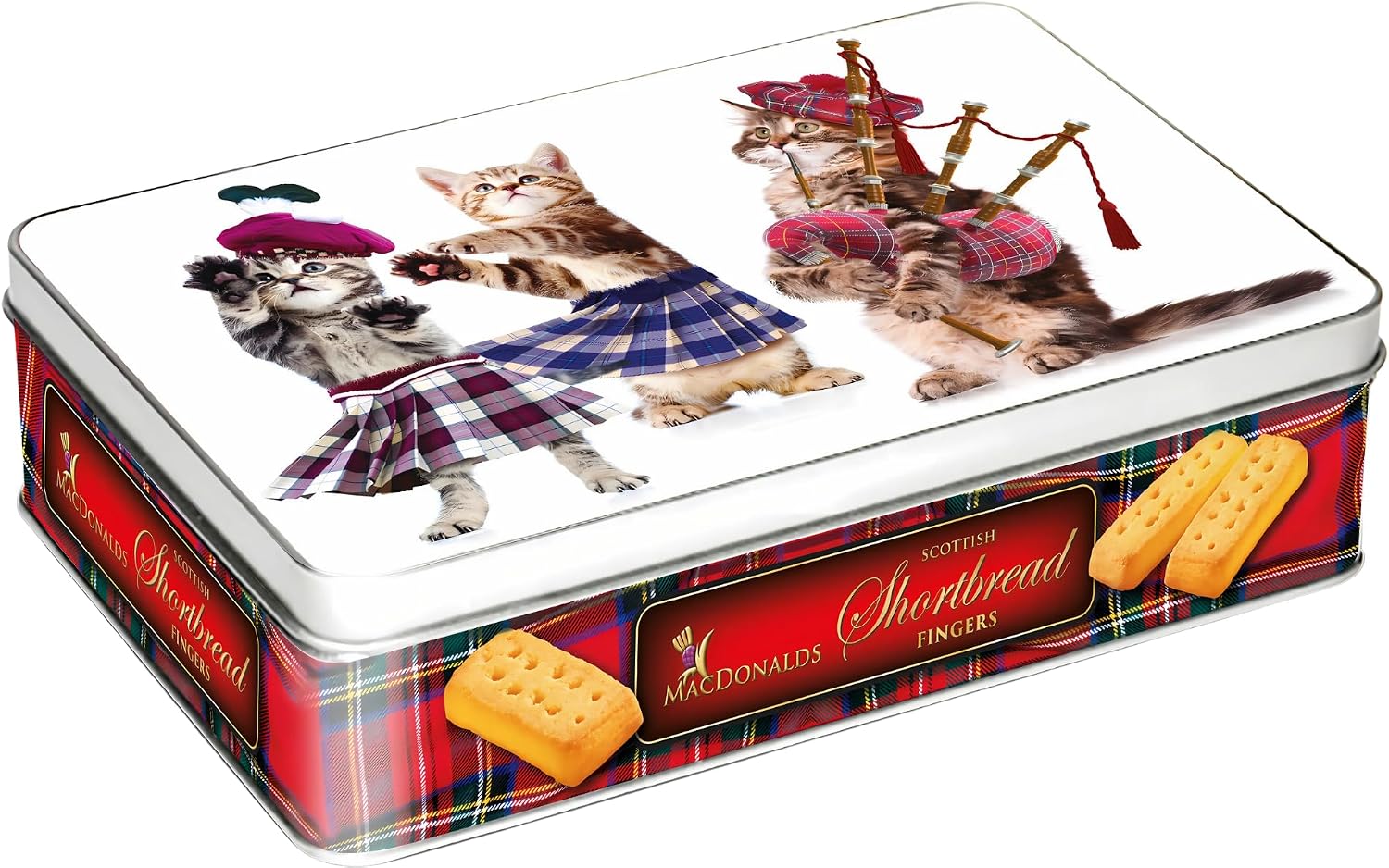 Campbells Shortbread Fingers MacDonalds Range - Dancing Cats Collectible Tin 300g (10.5 Oz), Pure Butter Scottish Shortbread Cookies from Scotland, British Tea Biscuits Gift Tin, Scottish Snacks