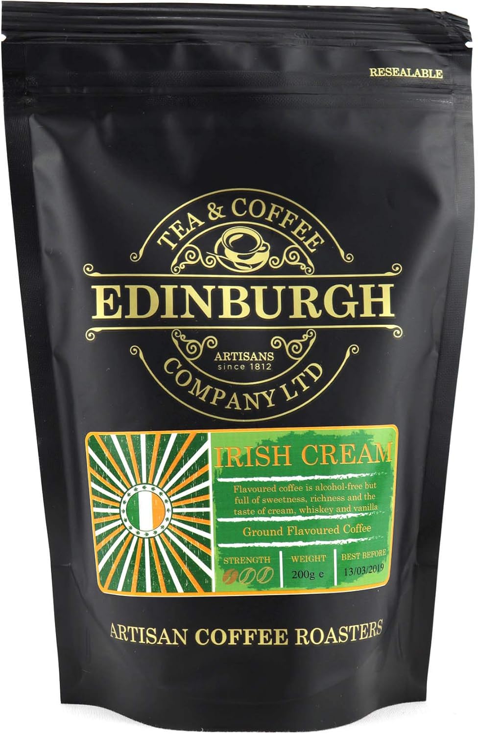 Edinburgh Tea & Coffee Irish Cream Ground Coffee, Alcohol-Free, Medium Roast, 7oz Bag (Pack of 1)